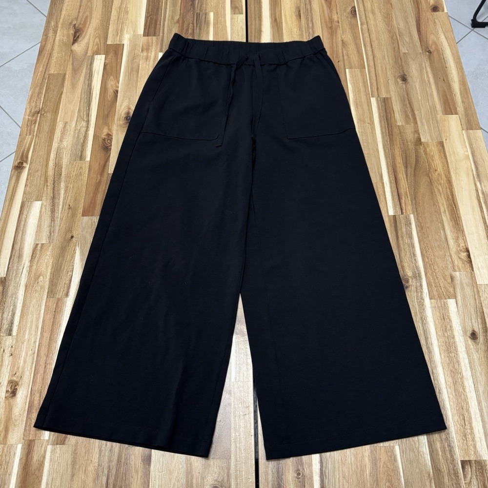 Eileen Fisher Pants Womens S Black Cropped Wide Leg Drawstring Front Pockets